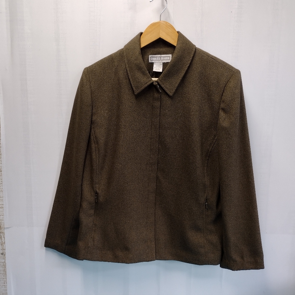 Dress barn Women's Blazer Full Zip Olive Zip Pockets Size L (Estimated)
